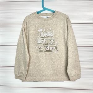 NWT Girls Mayoral Lets Enjoy Sweatshirt Beige Sequins Embroidery sz 9 (134 cm)